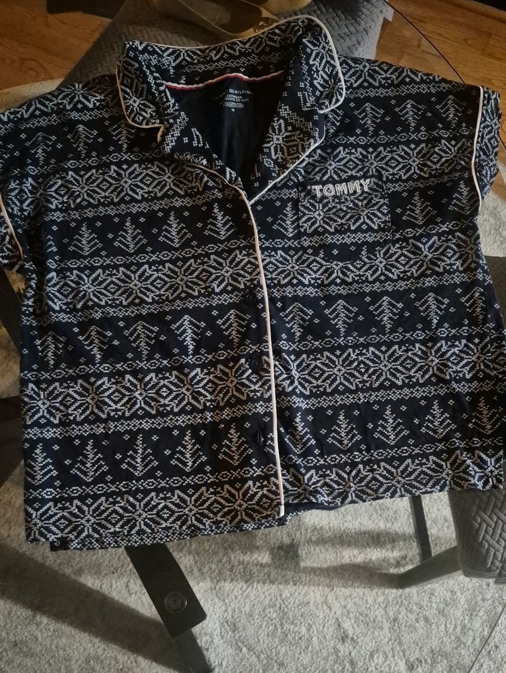 Tommy Hilfiger  Navy and White Fair Isle Button-Front Top